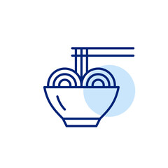 Bowl of noodles and wooden chopsticks. Asian food. Pixel perfect, editable stroke vector icon
