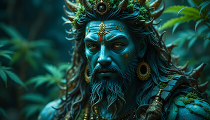 Obraz premium Documentary photograph of the cannabis god shiva created with generative ai technology