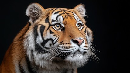 Naklejka premium Close Up Portrait of a Majestic Tiger Against a Black Background