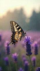 Obraz premium Butterfly Resting on Flower – Vibrant Macro Digital Artwork 