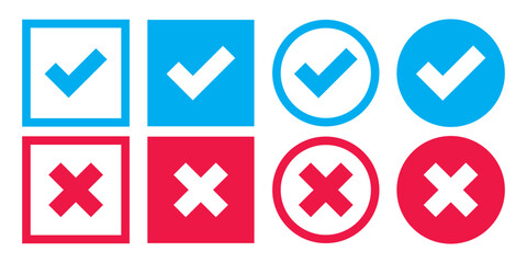 Tick, cross icon button set. Yes or no symbol, approved or rejected icon for user interface. check box icon set.