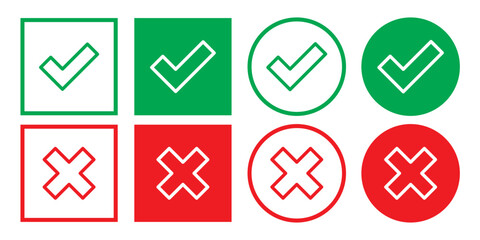 Tick, cross icon button set. Yes or no symbol, approved or rejected icon for user interface. check box icon set.