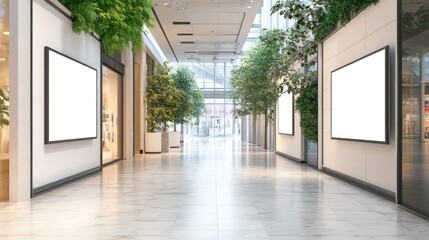 Modern Shopping Mall Interior with Blank Advertisement Screens