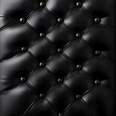 Naklejka premium Black Leather Upholstery with Round Buttons and Quilted Design featuring Textured Patterns for a Sophisticated Look. An Elegant Modern Design. A Beautiful Surface for Furniture