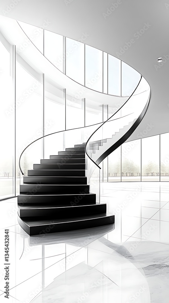 Poster modern staircase design with open architecture and natural light integration for contemporary buildi