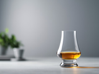 Elegant Whiskey Glass on Minimalist Background: Capturing the Essence of Sophisticated Spirits Photography