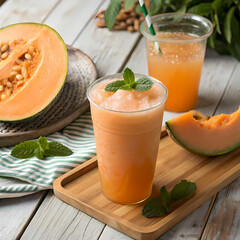 Perfect for an Energizing and Hydrating Treat!" &ndash; Jugo casero real de naranja y mel&oacute;n, una bebida naturalmente dulce y refrescante hecha frescas y mel&oacute;n, &iexcl;perfecta para un tentempi&eacute; energizante