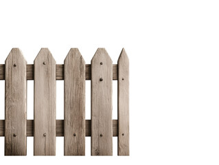 Fototapeta premium Wooden Picket Fence on White Background: Minimalist Rustic Design and Outdoor Decor