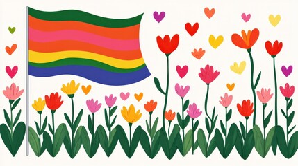 Vibrant Pride Garden with Colorful Flowers and Flag