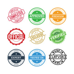 Obraz premium A collection of vector stamps and labels with various icons and text for sale, discount, and business offers