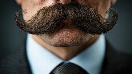Fototapeta premium Close-up of a man's large, thick, handlebar mustache.