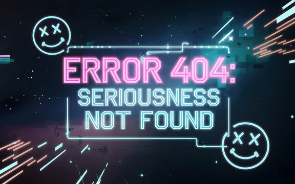 Futuristic Cyberpunk Neon Error 404 Glitch Art - April Fools' Day - Powered by Adobe