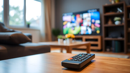 TV and remote control on the table
