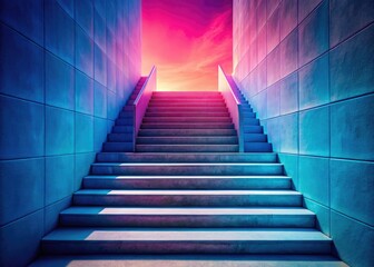 Fototapeta premium Abstract art: Pink fades to blue on ascending stairs, representing progress and evolution.