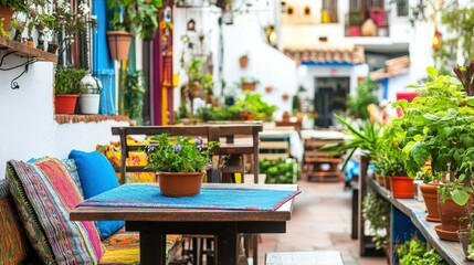 Fototapeta premium Vibrant Rooftop Garden with Cheerful Seating