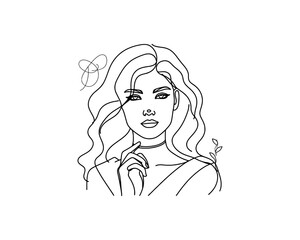 Fashion girl line drawing vector logo design template