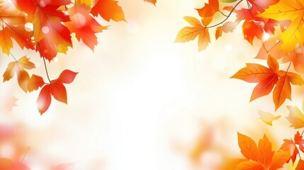 Autumn leaves border, soft light, glowing background, nature, illustration, use for seasonal design, web, social media
