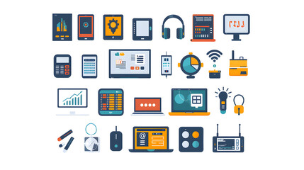 Minimalistic Vector Icons of Technological Devices and Symbols for Digital Interfaces