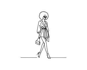 Fashion girl line drawing vector logo design template