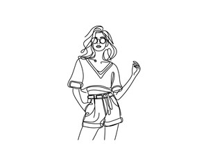 Fashion girl line drawing vector logo design template