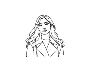 Fashion girl line drawing vector logo design template