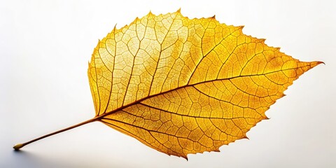 Fototapeta premium A close-up reveals the textured surface of a single, isolated, autumn poplar leaf.