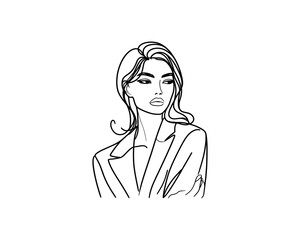 Fashion girl line drawing vector logo design template