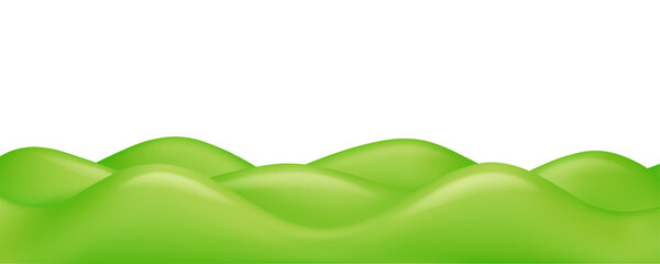 Fototapeta premium Green hills vector 3d background. Cartoon mountain with grass, nature backdrop isolated on white background. Playground or park field scene