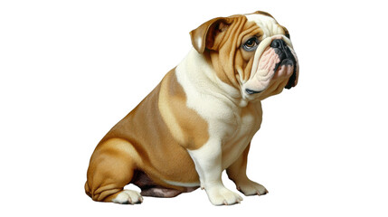 Obraz premium English bulldog sitting and looking right on transparent background