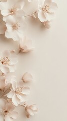 Soft pastel flowers arranged elegantly on a light background, creating a serene atmosphere.