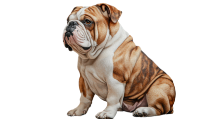 English bulldog sitting and posing on transparent background