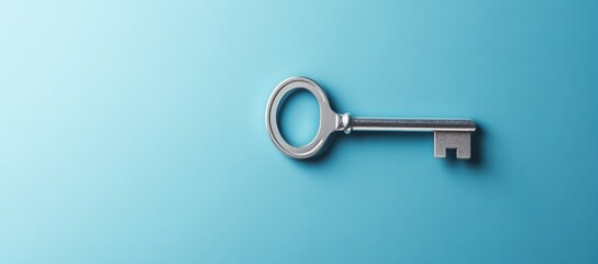 Silver Key on a Light Blue Background