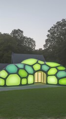 Illuminated Green Facade Building