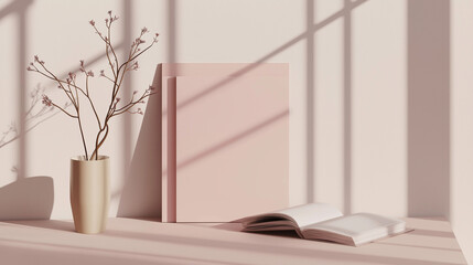 Minimalist Open Book Mockup with Natural Light & Shadows – Blank Pages for Design & Branding