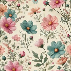 優しく広がるパステルコスモスの模様