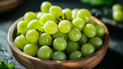 Fresh Green Grapes in Wooden Bowl - A Healthy and Delicious Treat