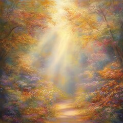 Fototapeta premium Sunlit Path Through Autumn Woods