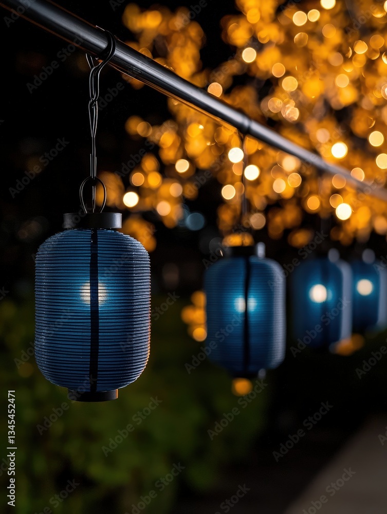 Poster A string of blue lanterns illuminating a space with a calming glow creating a relaxing atmosphere