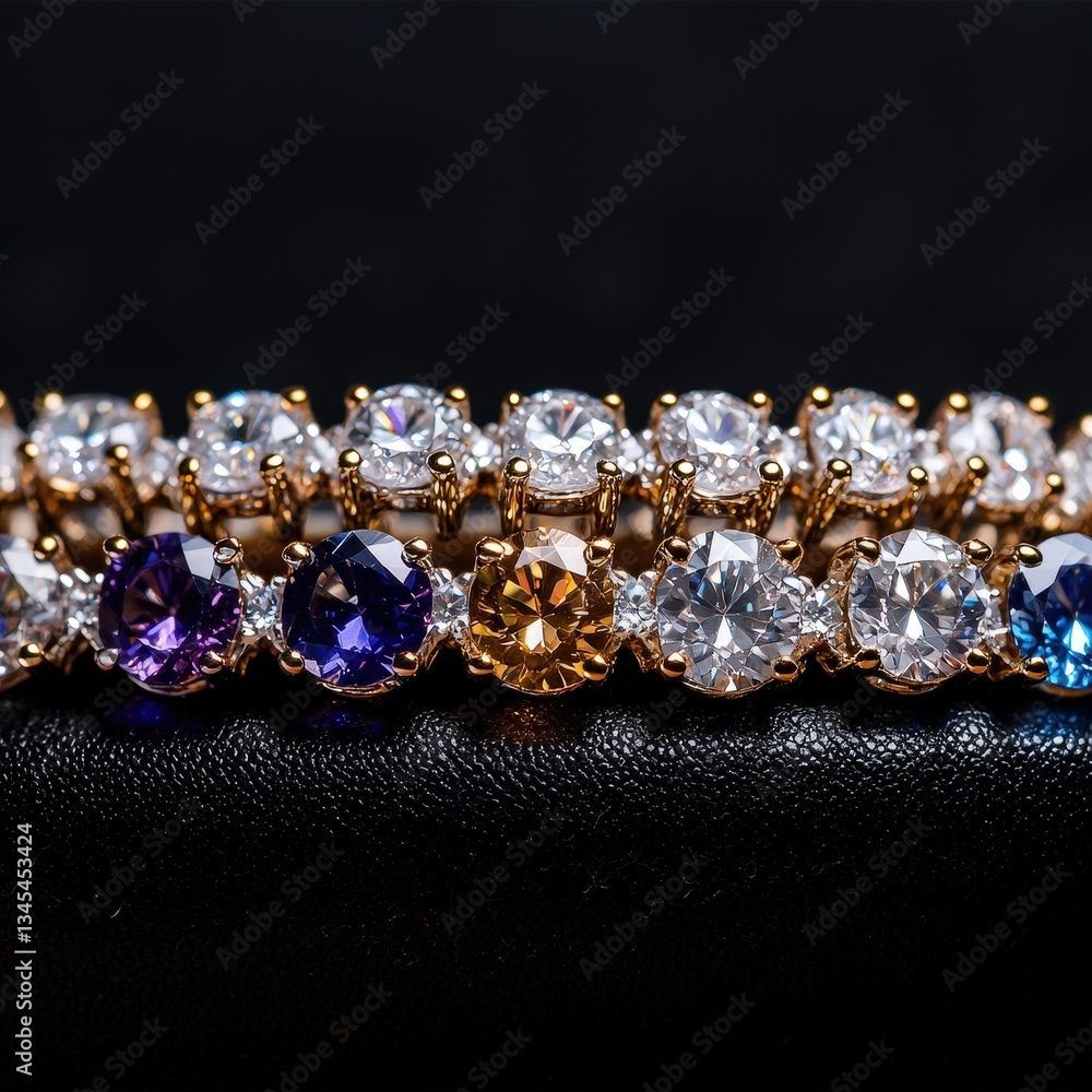 Poster a beautifully crafted bracelet adorned with an array of colorful stones highlighting unique design