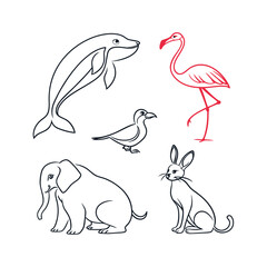 Vector illustration set of five animal icons