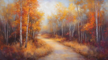 Obraz premium Autumn Road Through Birch Forest