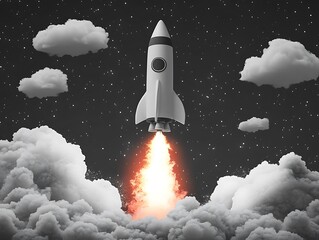 Rocket Launching Through Night Sky.