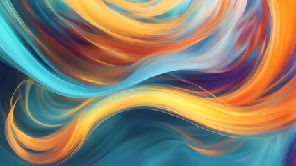 Obraz premium Abstract image featuring vibrant teal, gold, orange hues swirling dynamic waves.