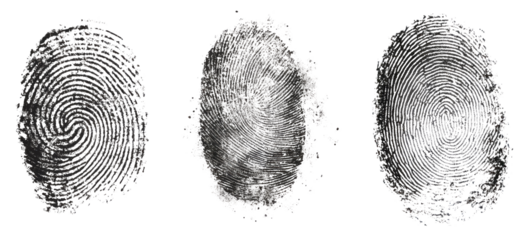 three fingerprints with unique patterns. isolated, transparent background	
