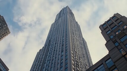 Obraz premium Tall Skyscraper in City Under Partly Cloudy Sky