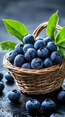 fresh blueberries harvest in a basket. International Day of Fruits and Vegetables