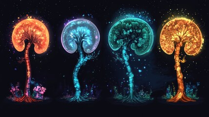 Enchanted Glowing Trees in a Mystical Night