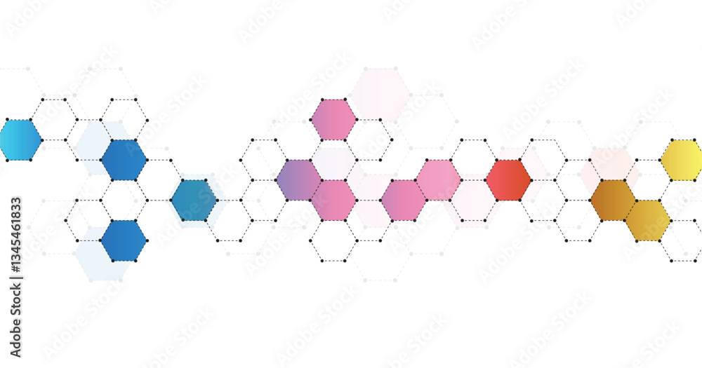Leinwandbilder multicolor hexagon technology background. abstract hexagons background with dotted line and dots. de