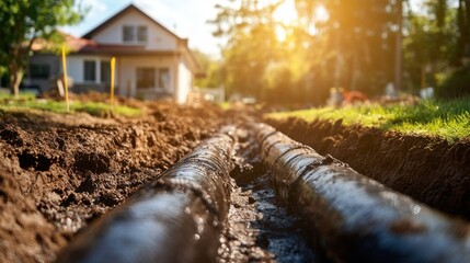 Obraz premium Underground Pipelines Installation in Construction Site