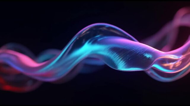 abstract fluid 3d render with a black background and holographic iridescent neon curved wave